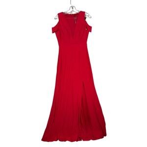 Nightway Red Cold Shoulder V-Neck High Slit Formal Evening Gown Maxi Dress 6